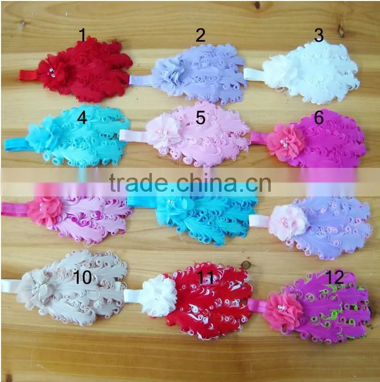 2014 popular Infant Baby Toddler Cute Hair Accessories Kids Feather Hair Band Baby Girl Headband Flower Elestic Hairband Gift