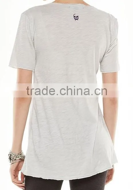 Rock Stylish Young Women Tunic Tops Light Grey Floral Skull Loose T Shirt Short Sleeves
