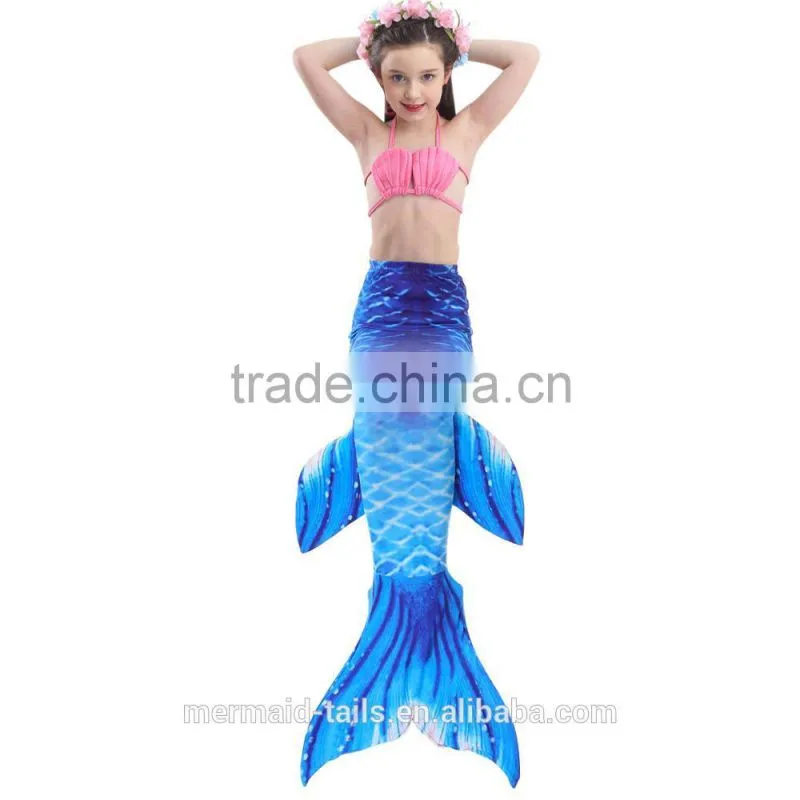 3pcs New Fairy Tale Kids Girl Mermaid Tail Swimmable Bikini Set Swimwear Costume