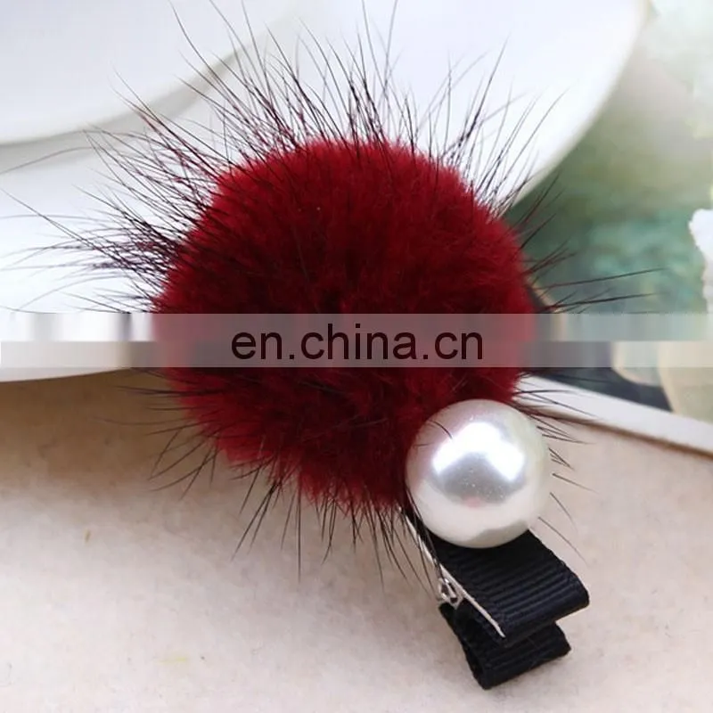 DIY handmade cute mink fur hairpin high quality mink fur clip for girl
