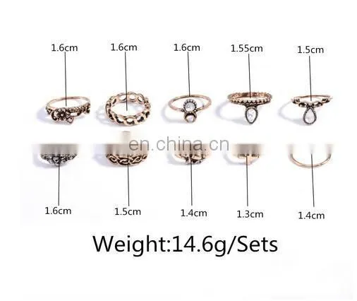 Punk Gold Silver Stack Above Knuckle Ring Band Midi Finger Rings 10PCS/Set