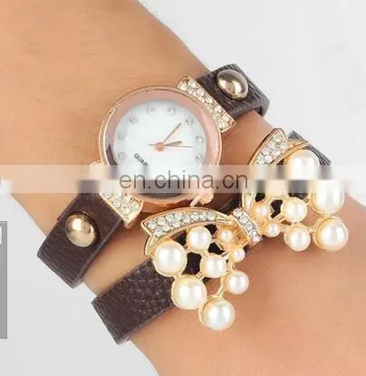 European fashion ladies bracelet watch bowknot retro winding watch butterfly pearl bracelet watches