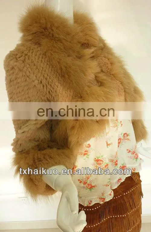 2013 ladies fashion style knitting rabbit fur jacket with fox fur collar