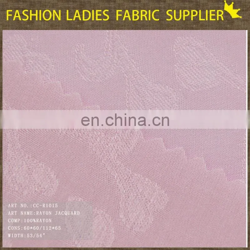 2016 good quality printed ladies tops 100% pink rayon jacquard fabric