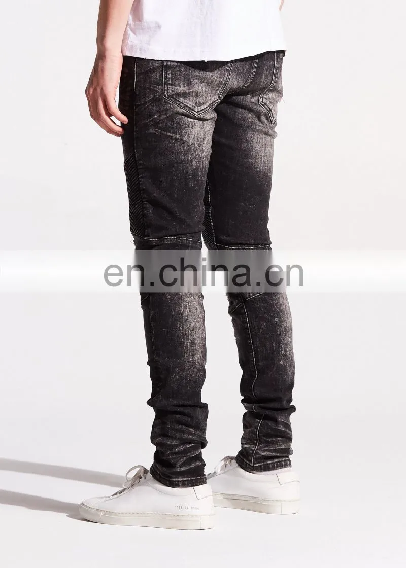 DiZNEW Fashion Design Skinny Super Biker Ripped Black Jeans Mens