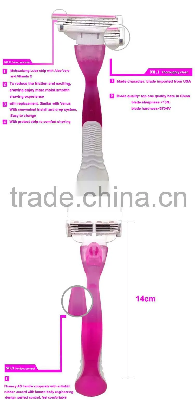 High quality triple blade women razor replacement razor head factory
