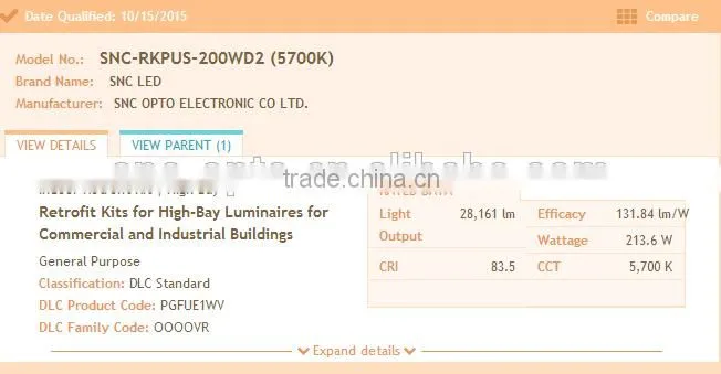 SNC manufacturer Factory Price LUMILEDS UL cUL DLC certified LED Retrofit Kit 200W 4000K,4500K,5000K,5700K