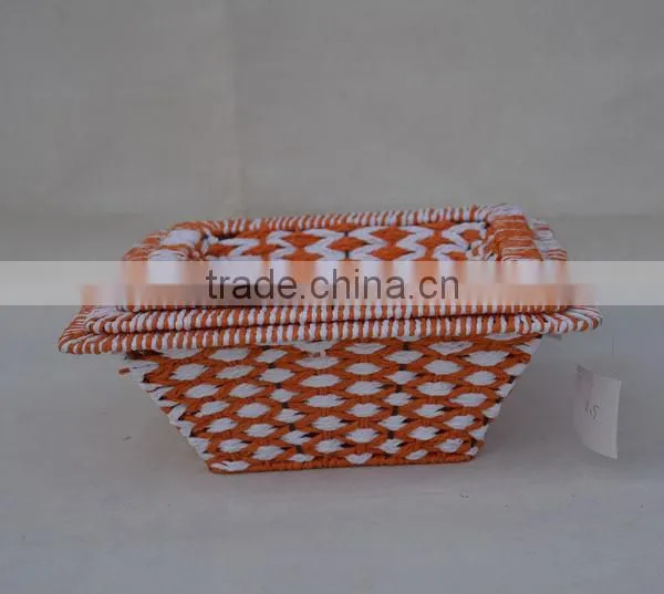 set of 3 square handwoven colorful paper rope baskets