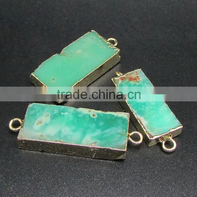 JF8560 Double Bail gold electroplated Rose Quartz Rectangle connectors