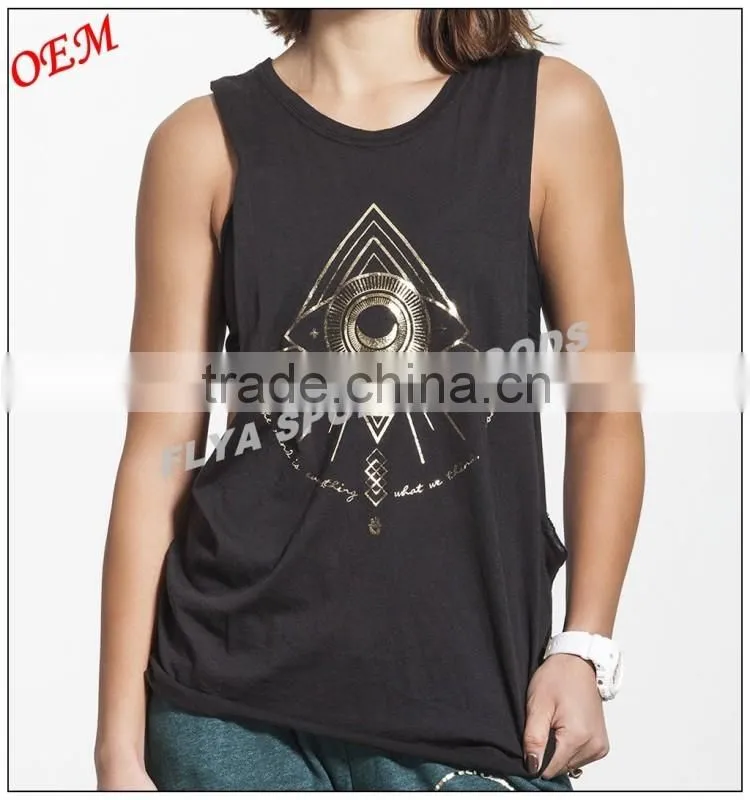 OEM manufacturer low MOQ custom printing loose fit ladies sleeveless fitness gym tank tops comfortable yoga singlet