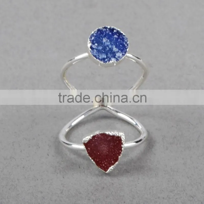 Druzy wrapped authintic stone full finger ring in sterling silver gems ring