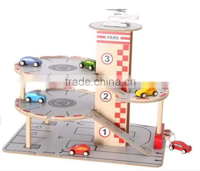 Good Quality Children Educational Play Set Wooden Car Toy Garage Cheap Price Parking Toy