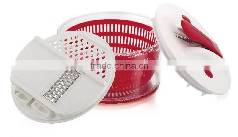 2016 Hot Selling in USA Magic Large Salad Spinner with Push Button 2 in 1 Plastic Salad Spinner with mandoline slicer