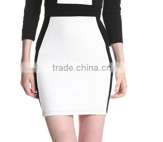 black and white match deep v neck up to knee long sleeve career dress
