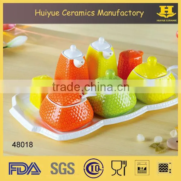 ceramic spice jars, salt and pepper shaker, oil and vinegar bottle, 7pcs ceramic cruet set