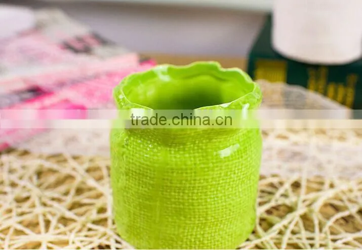 Ceramic Circular Sack Flower Pen Pot, Mini Pen Pot