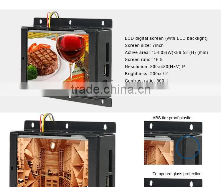 7 inch auto play open frame video lcd monitor, flush mount digital advertising screen for POS, lcd monitor flush mount