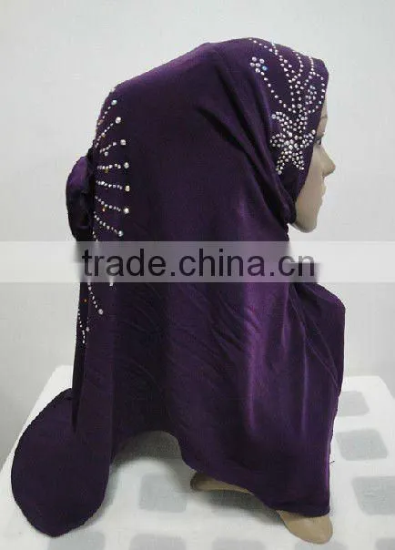 H118 latest rhinestone hijab with flower on back