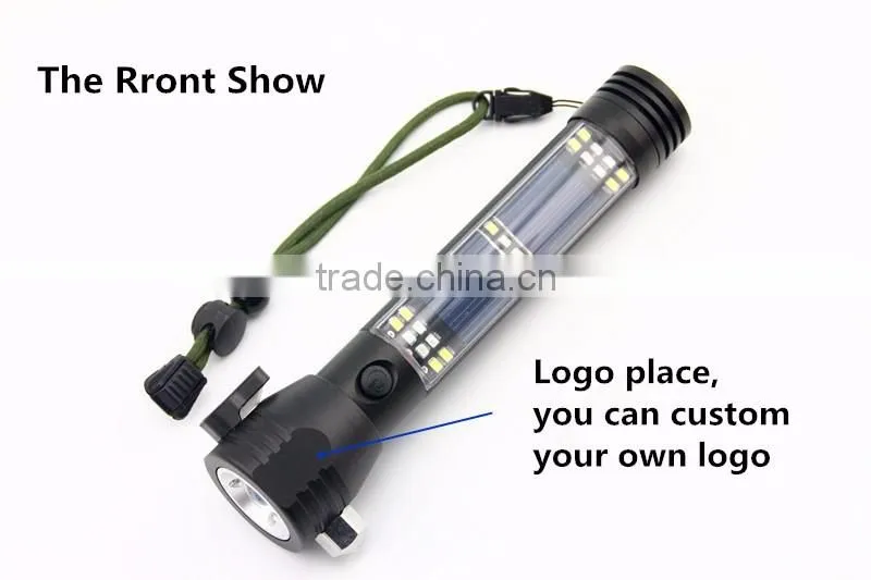 Gift Box-2016 NewTen functions in One Flashlight,Solar LED Torch With Hammer Campus USB Android Output Car Essential Emmergency