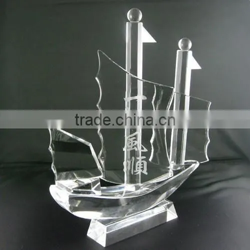 clear crystal sailing boat figurine,antique model sailing boat,decorative glass boats