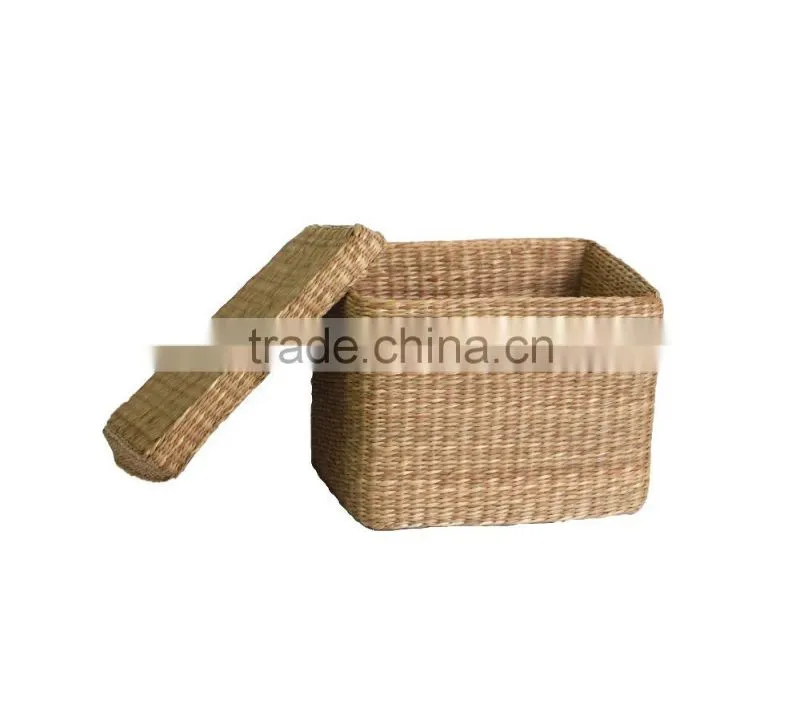 Cute seagrass box with lid, natural seagrass basket with very very cheap price
