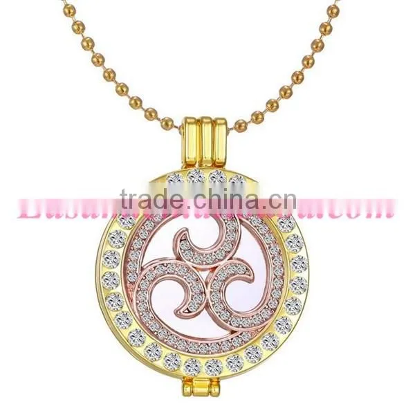 Fashion korean hollow coin necklace,new design locket pendant necklace