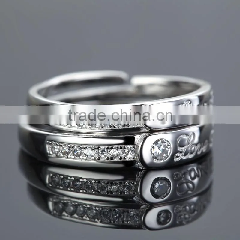 2015 fashion love letter engraved silver couple wedding rings