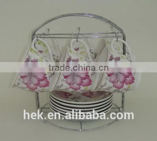 Flower decorate ceramic tea cup and saucer set