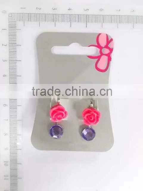 Lovely acrylic rose flower and hexagonal glass earring set for children