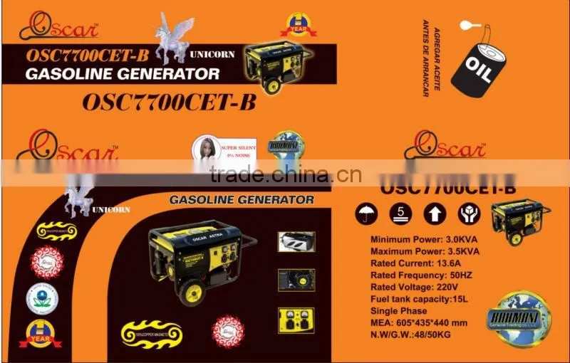 New Type ENGINE168F2.5kw Press type electric start-up Gasoline Generator with wheel