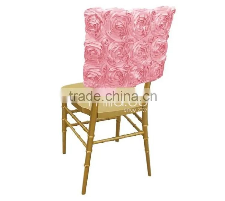 Wedding embroidered satin rosette square top chair cap covers
