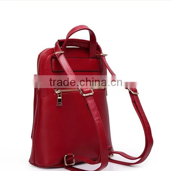 Solid Color Pu Leather College Daypacks Travel Backpack