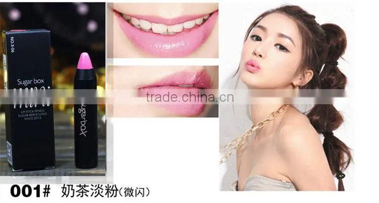 Newest 12 Fashion Colors Name Sugar Box Mini Water Sense Lip Stick Lipstick Pencil, Long Lasting than Kiss proof