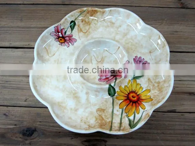 Wholesale handpaint daisy ceramic flower shape sweet plate