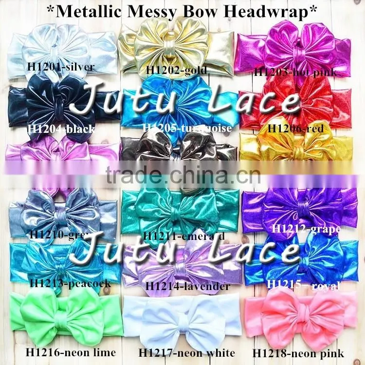 2016 Knotted Golden Silver Metallic Messy Bow Head Wrap Mix Colors / shiny bow tie hat