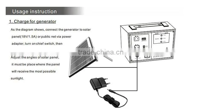 Solar powered system/portable solar DC power generator/home use with LED lamp/Phone charge