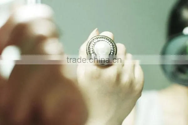 Bohemia Style Round Big White Pearl Antique Bronze Plated Ring