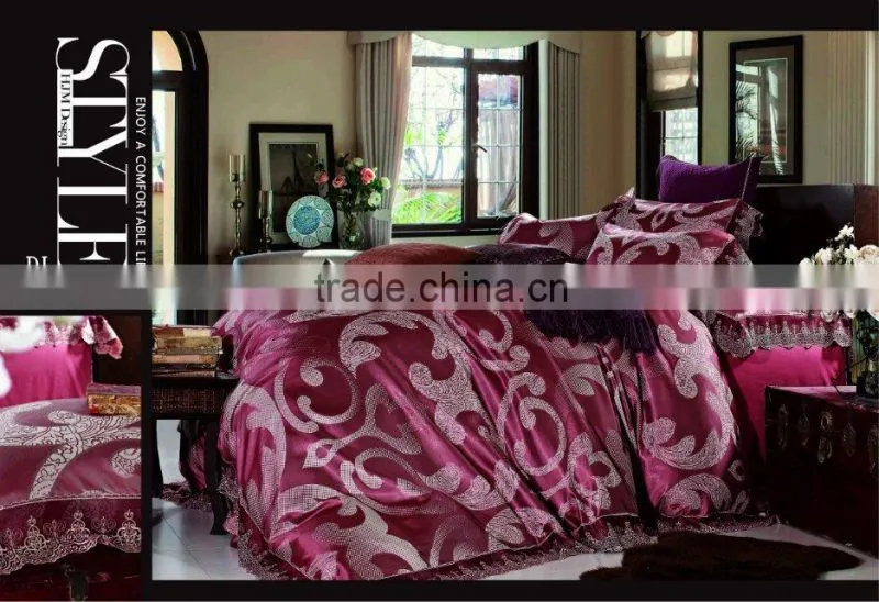 2014 new product pink embroidered silk/cotton jacquard bedding set
