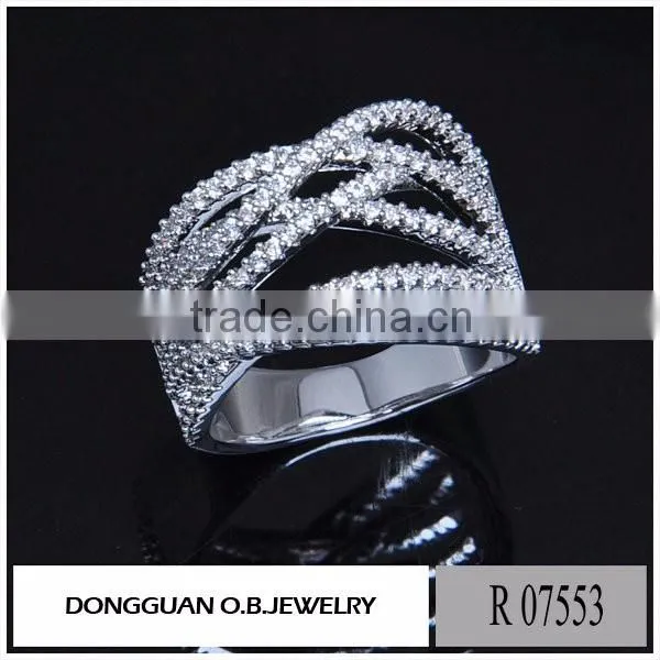 Brass metal finger ring AAA Clear zircon silver ring designs for girl