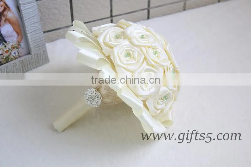 2016 latest handmade wedding flower bouquet with crystals