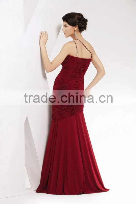 one shoulder beaded ruffle mermaid sexy stretch cotton evening dress designs