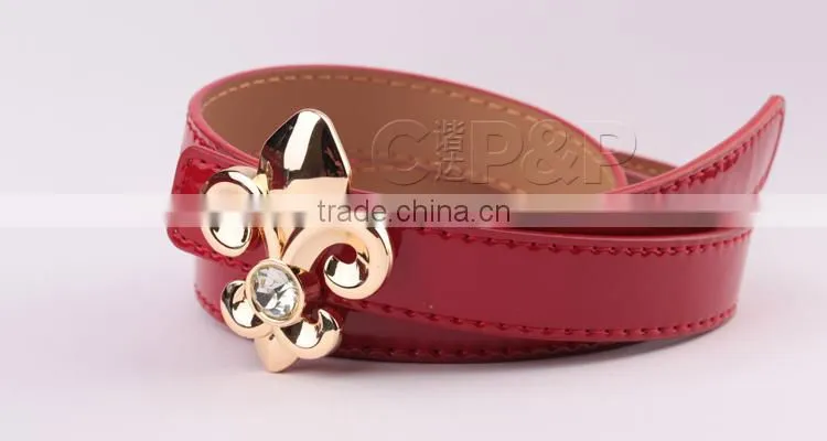 Red shining high-end genuine with top grade metal belt buckle Italian leather belt