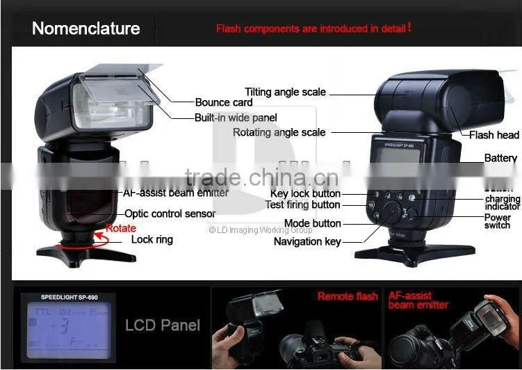 Camera speedlite flash SP-690 with TTL for nikon digital camera