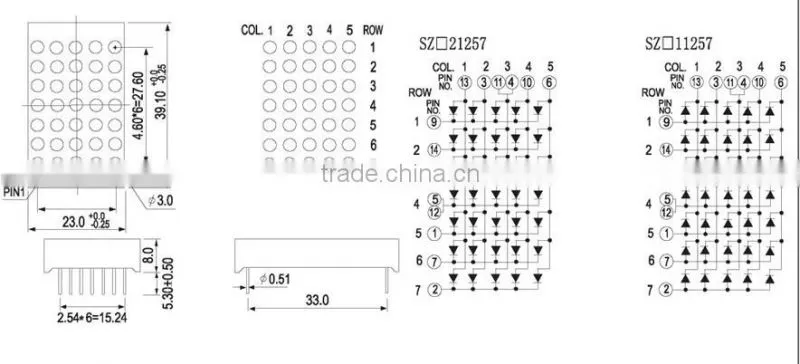 1.2" 5x7 square dot Amber color dot matrix LED display