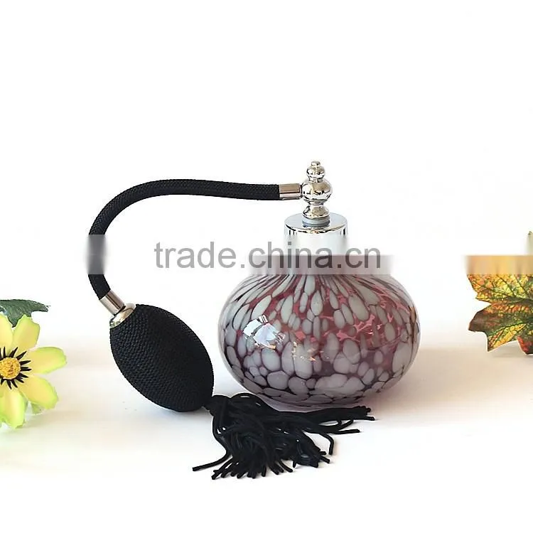 OUBOAO Handmade Circular Shape Purple Glass Airbag Sprayer Pump Perfume Bottle With White Point