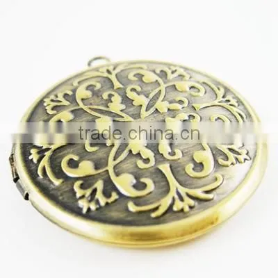 32mm round brass bronze antiqued vintage engraved photo locket,retro photo locket 1111035