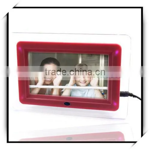Hotsale High Quality 7 Inch Rectangle Digital Photo Frame With Lighting Edge Pink
