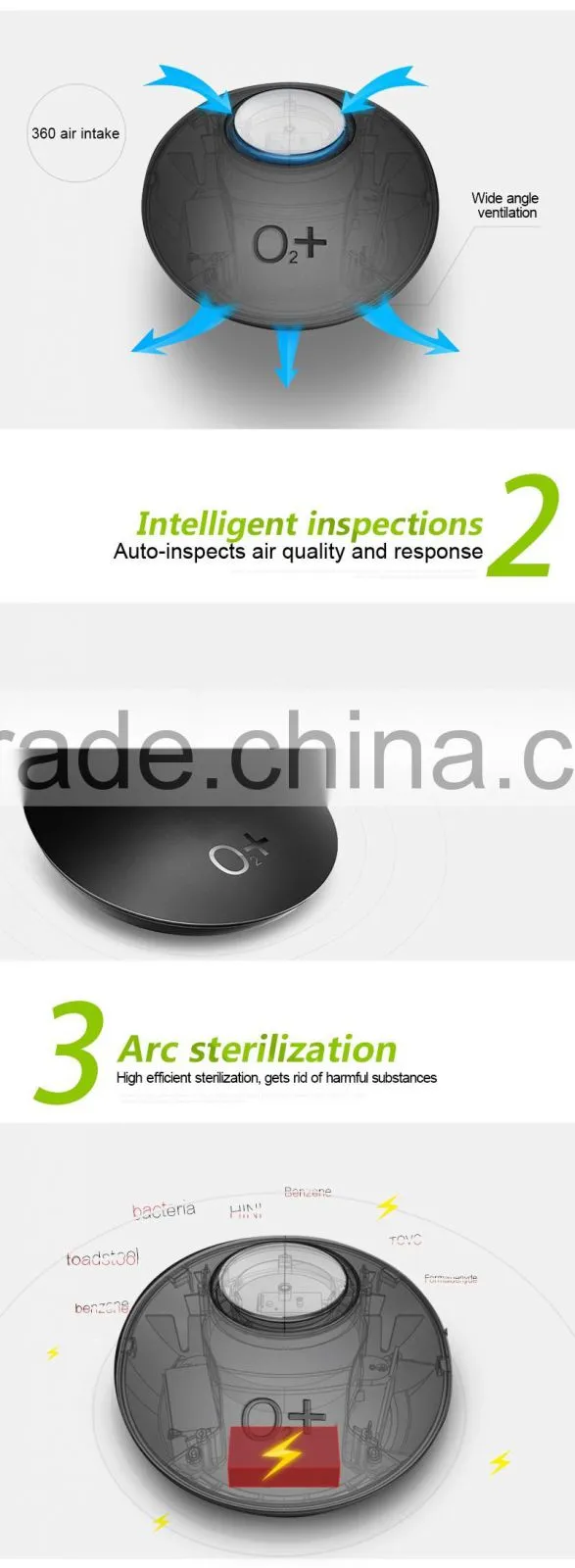 Portable O2+ mini auto car use air purifier high quality car air purifier clearner
