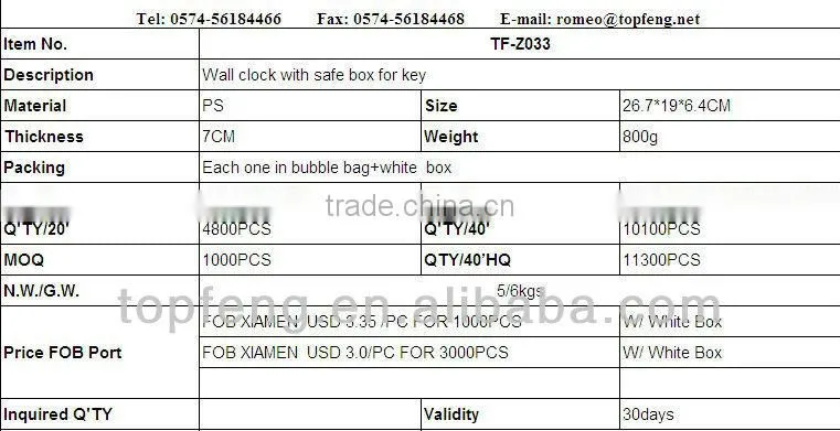 Hidden Wall clock with safe box /home clock/office clock