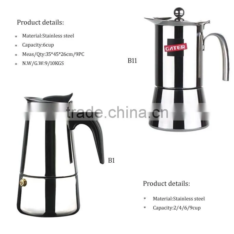 4/6cup stainless steel electric moka espresso stove top moka coffee maker